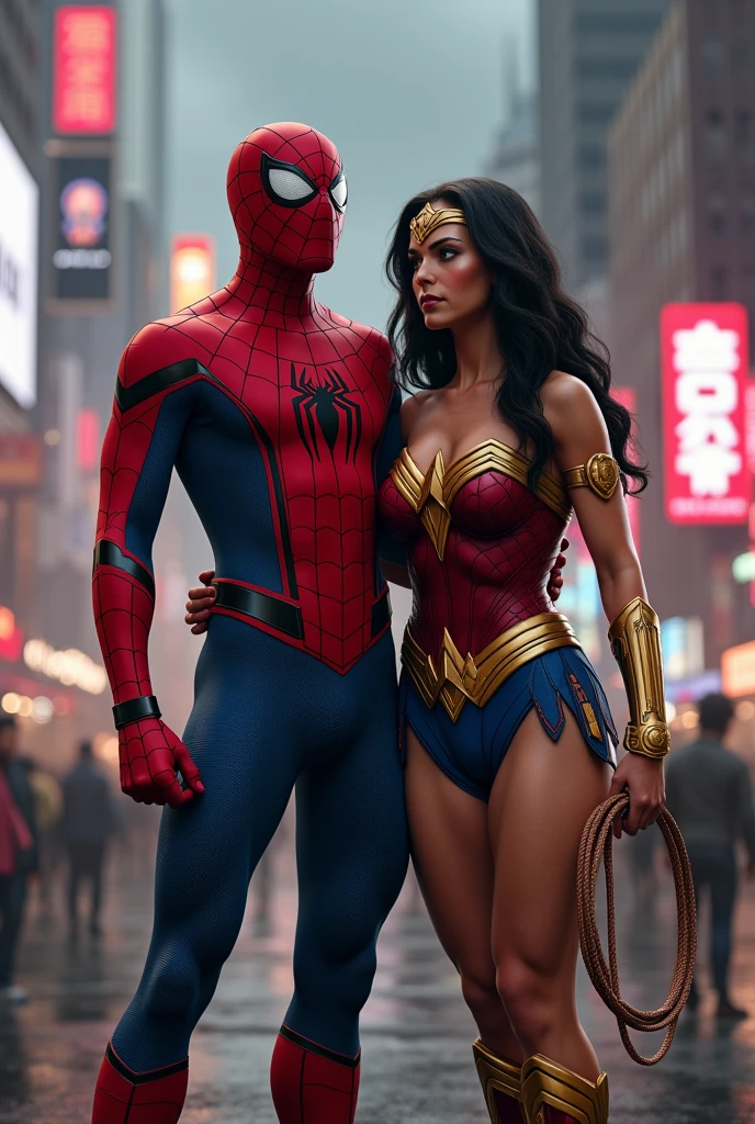 Spiderman supporting wonderwoman