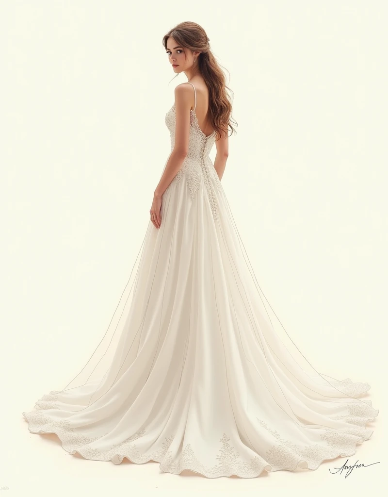 a young woman, Wear a wedding dress, white wedding dress, Full-body drawing, thin, Long legs