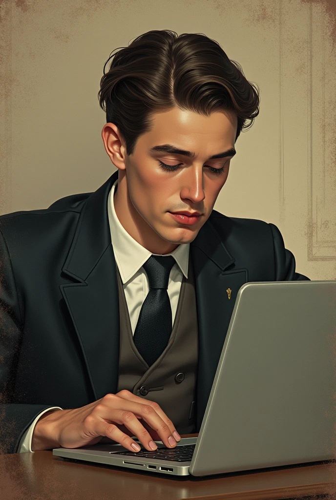 Generate a Profile picture with a 20's boy with a laptop 
