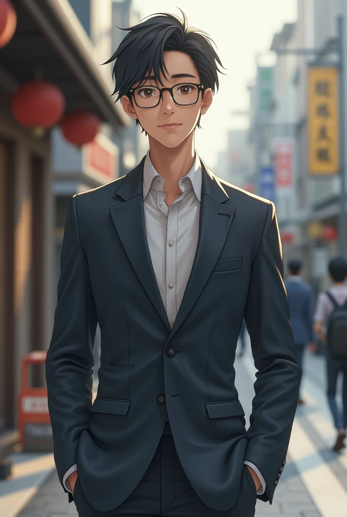 Early 30s, glasses, good-looking, Kanto region, standard Japanese, tall