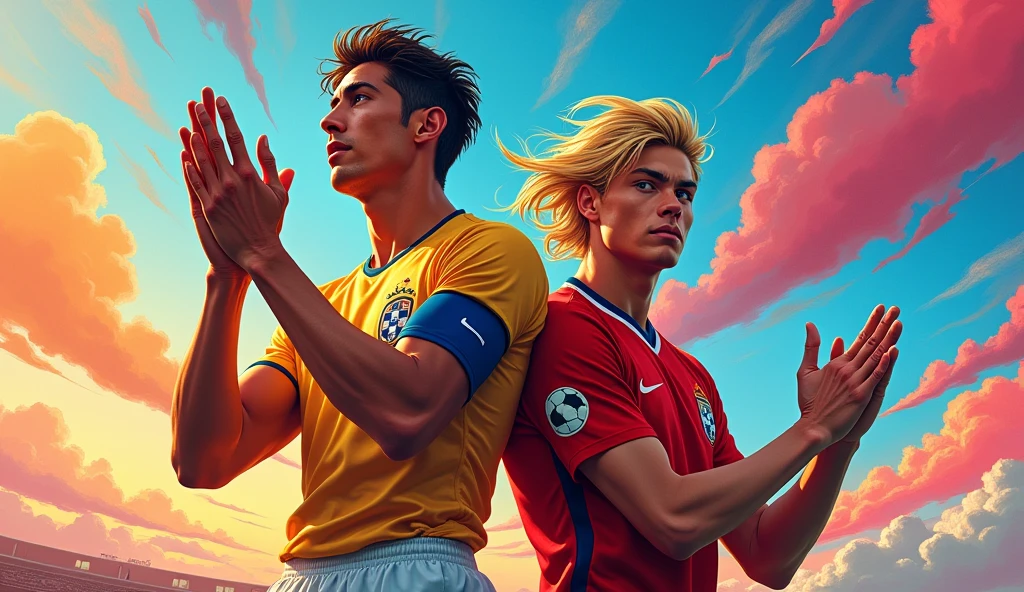 1man ronaldo nazario with a clap, 1man Haaland blue eyes and long blond hair, Create a written kpop album "FC24"