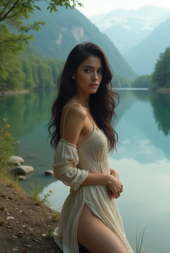 The same beautiful irani model posing in lake