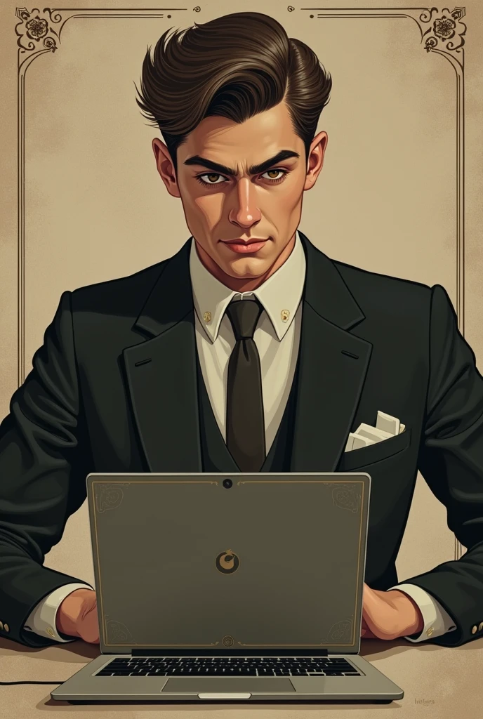Generate a Profile picture with a 20's boy with a laptop