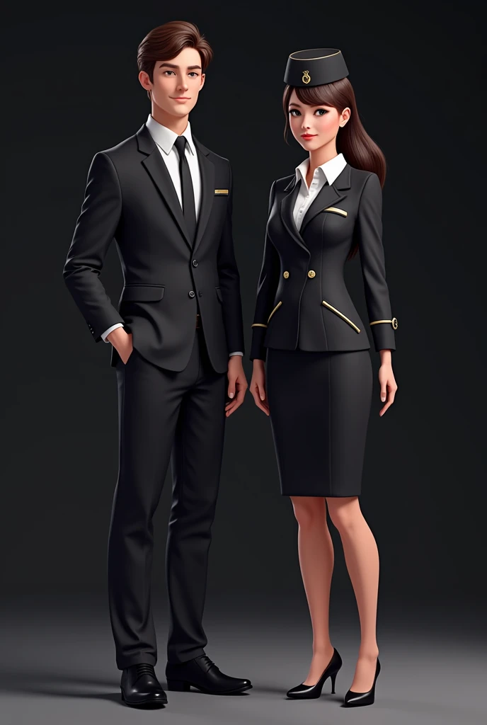 Flight attendant uniform man and woman own creation full body and black shoes (eudora theme