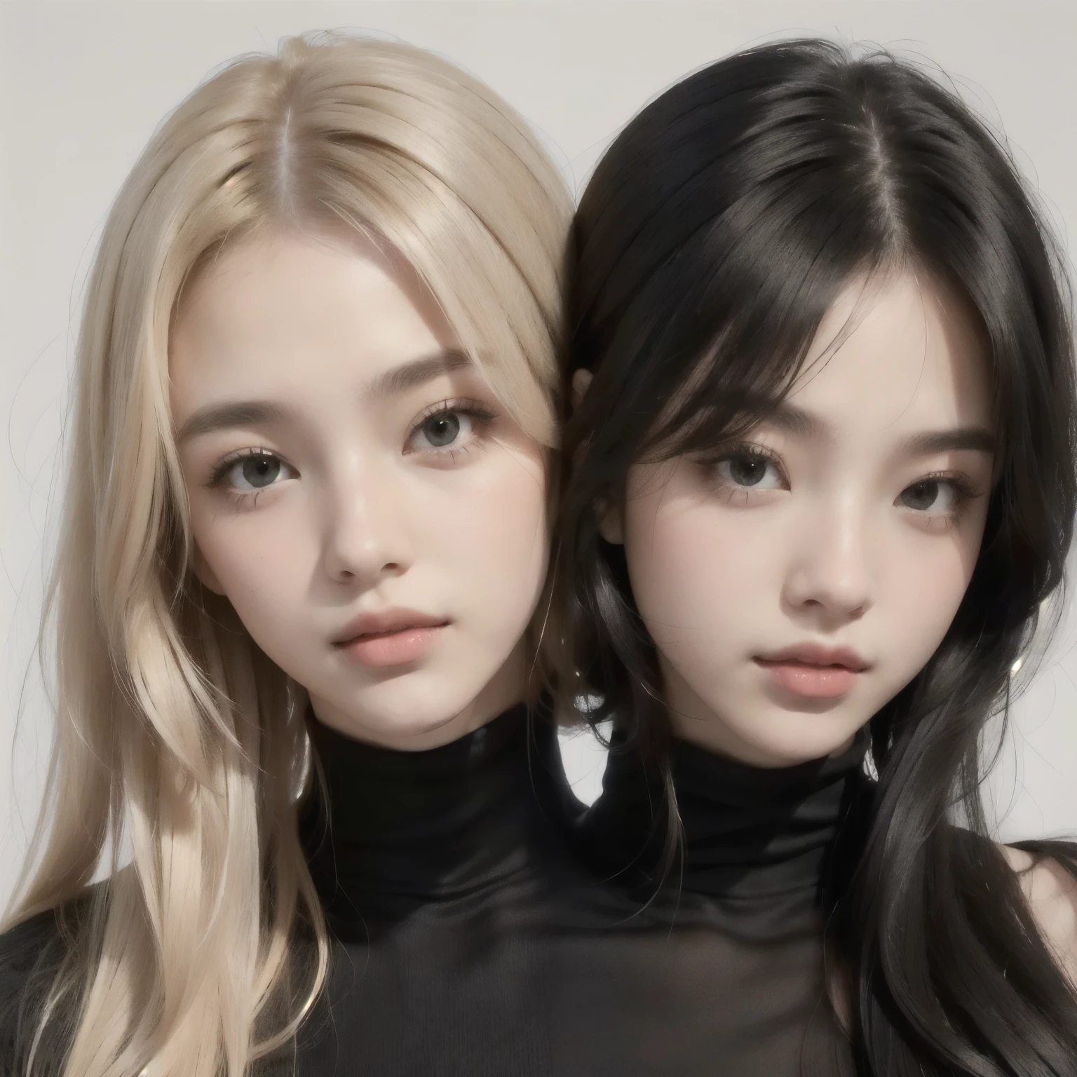 (2heads:1.2), a girl with blonde hair, a girl with black hair, 