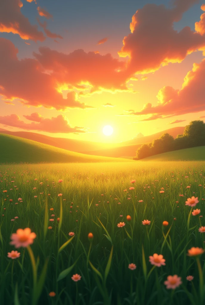 Green grass witha sun set