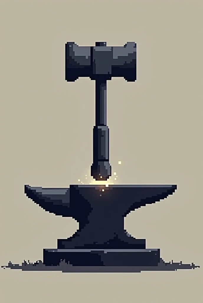 Vector illustrated Pixelated forging hammer and anvil, minimalist design, retro 8-bit style, monochromatic color scheme, clean lines, simplistic yet bold, perfect for a modern watermark