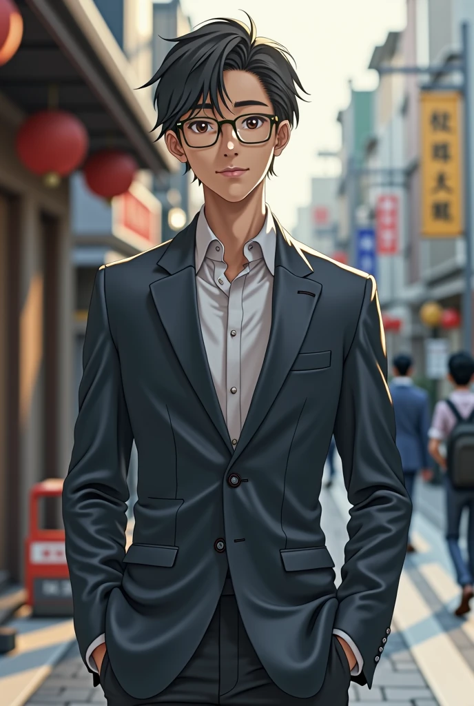 Early 30s, glasses, good-looking, Kanto region, standard Japanese, tall