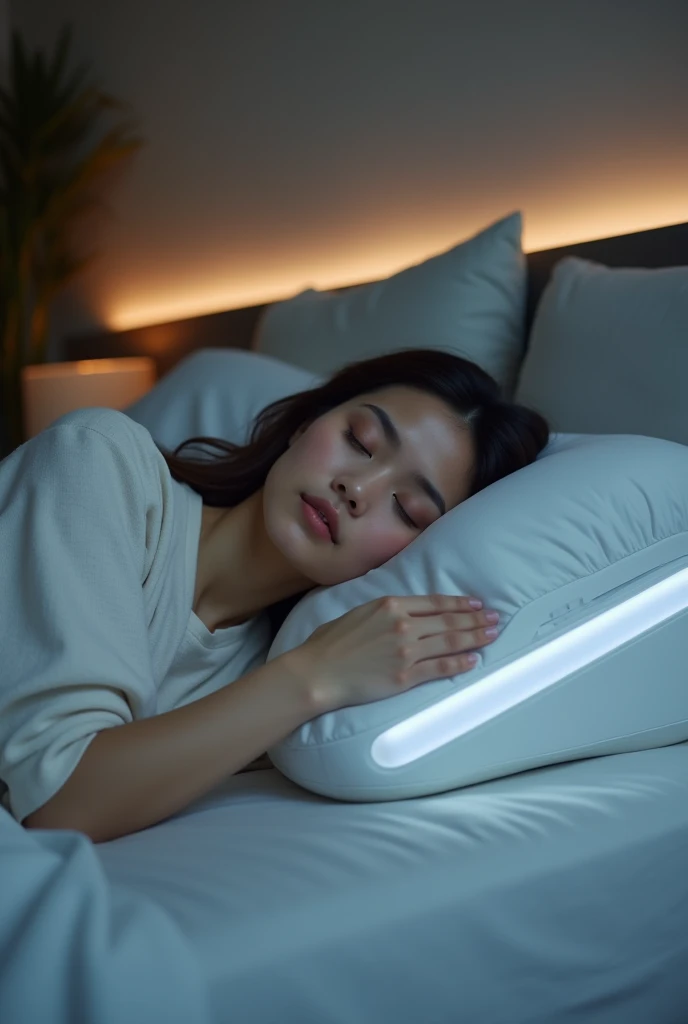 person sleep on smart pillow product
