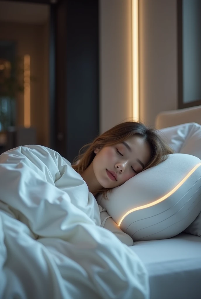 person sleep on smart pillow product
