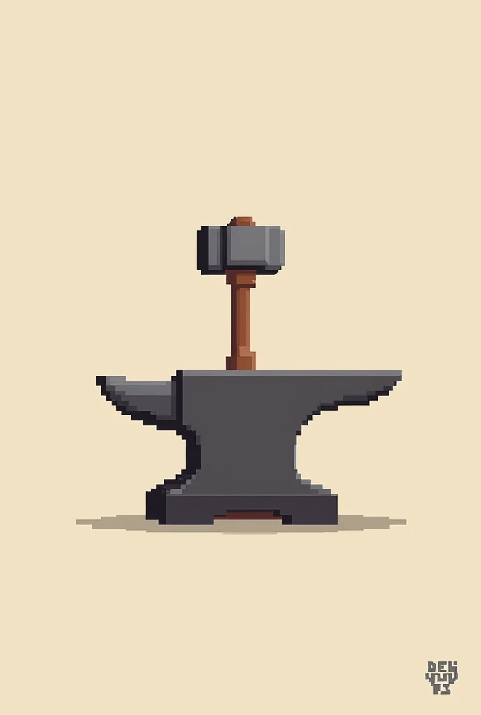 Vector illustrated Pixelated forging hammer and anvil, minimalist watermark design