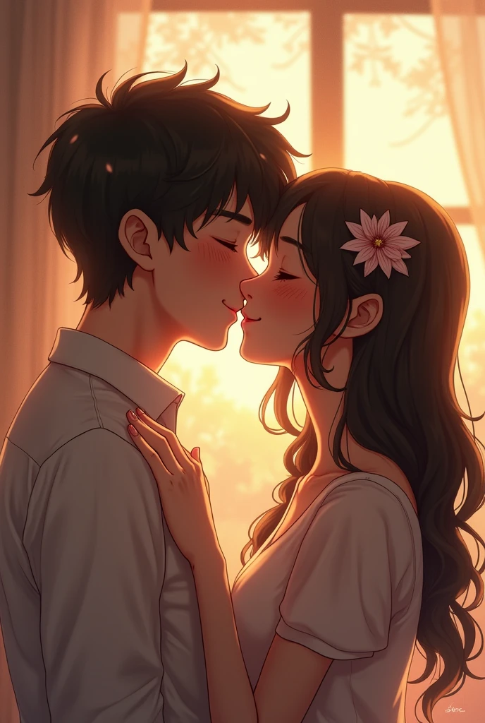 A girl kiss her boyfriend