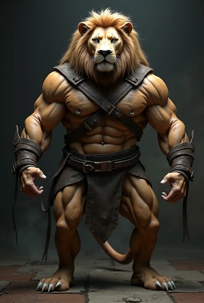 muscular lion, in bondage gear