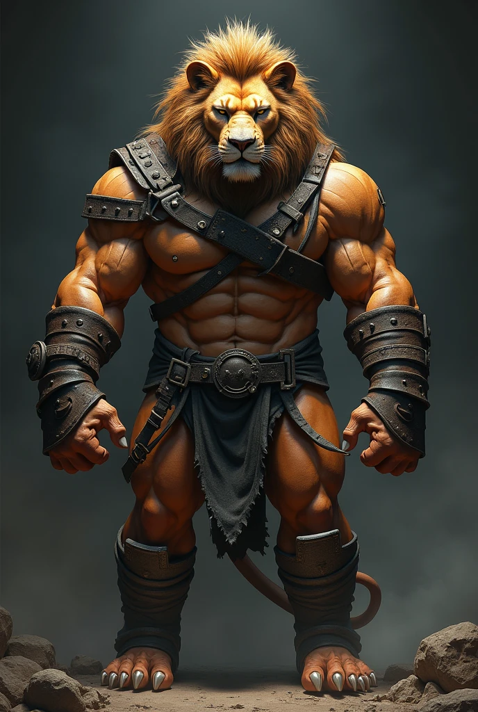 muscular lion, in bondage gear