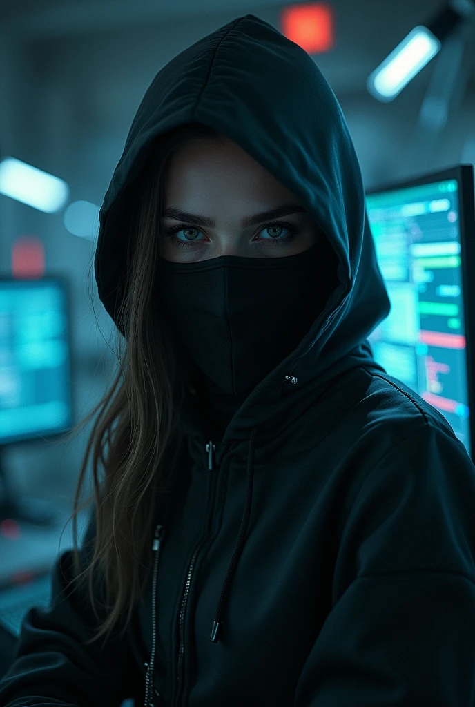 A hacker women taking wearing masks