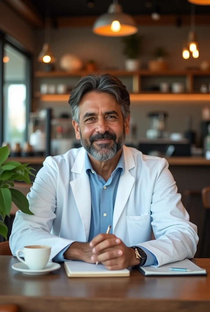 Pakistani doctor citing in Canada coffee shop image size 16:9