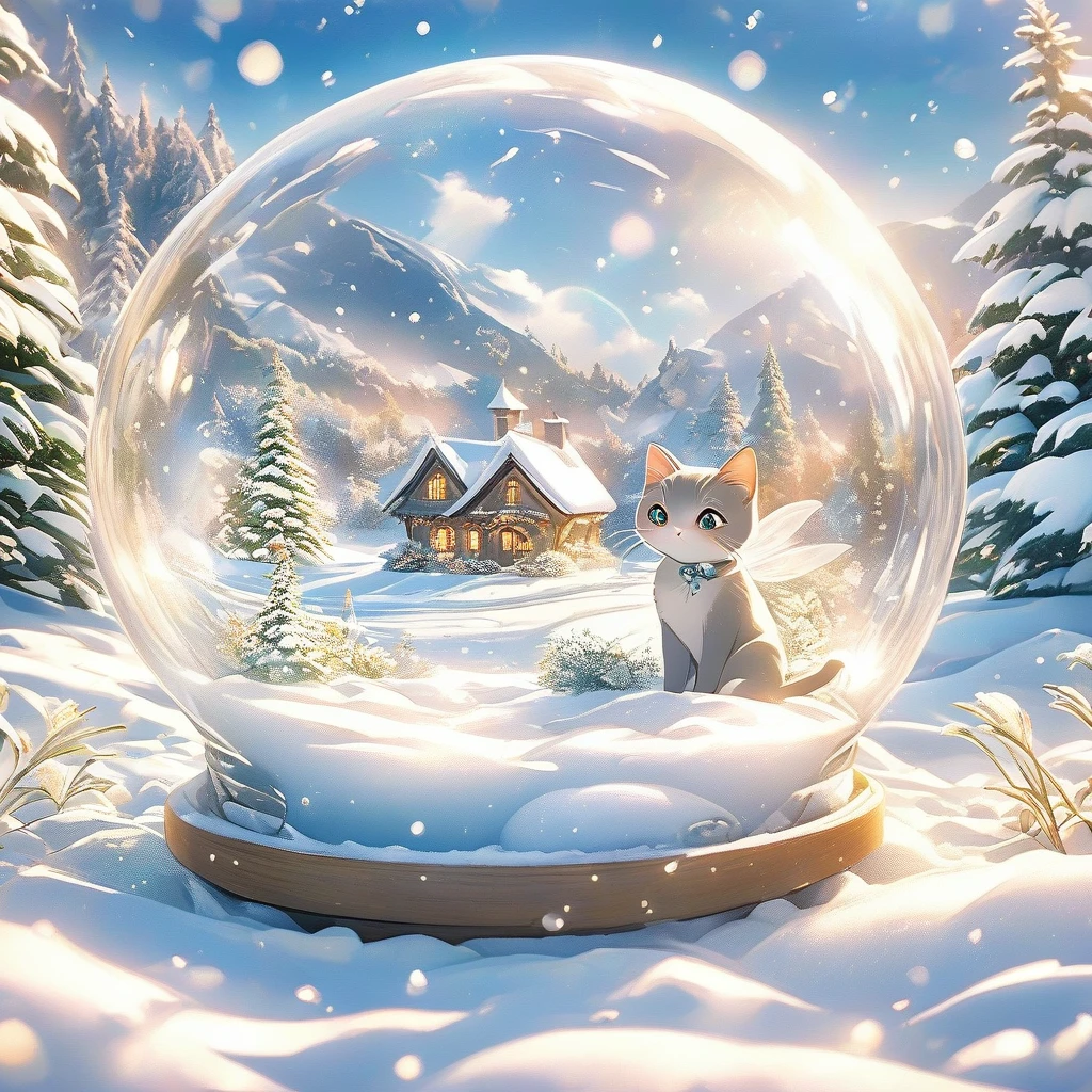 Snow Scene，snow，Cat（（（Romantic atmosphere）））（（（fairy tale elements）））（（（masterpiece）））， （（best quality））