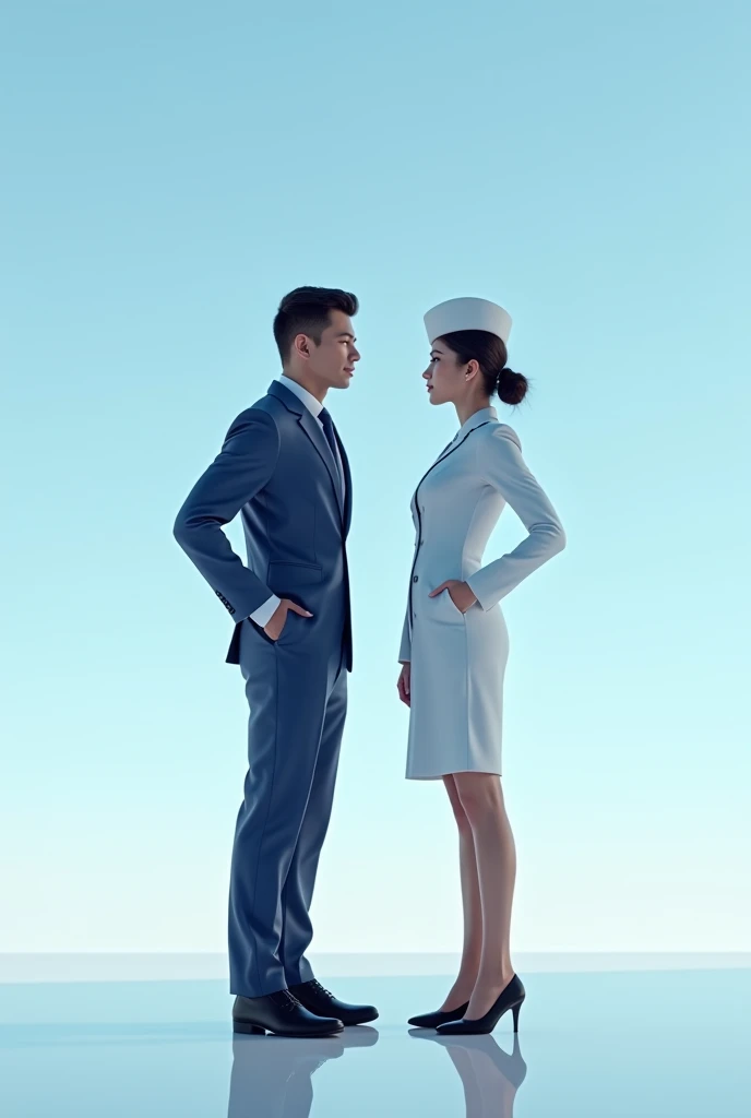 Flight attendant uniform man and woman own creation full body and black shoes (eudora theme )based on sky blue and white
