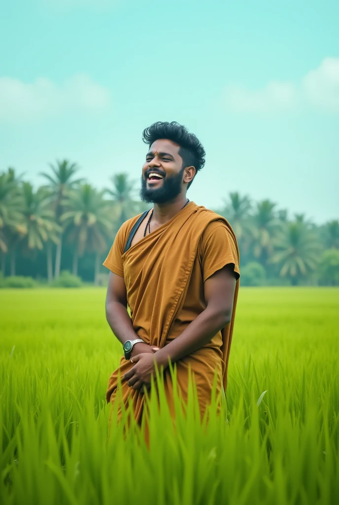 മലയാളി യുവാവ് പാടത്ത് മൈക്കൈൽ പാട്ട് പാടുന്നു