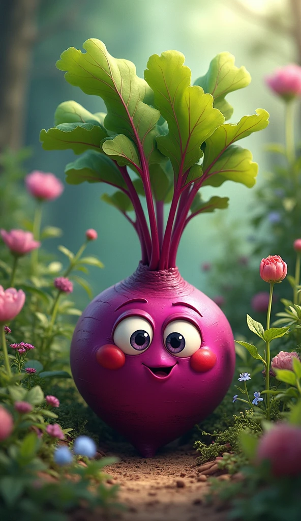 Romantic beetroot with eyes in the garden