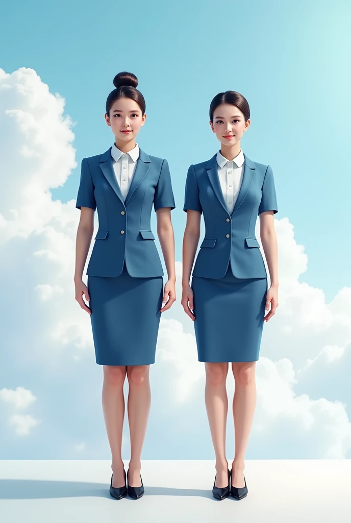 Flight attendant uniform man and woman own creation full body and black shoes (eudora theme )based on sky blue and white