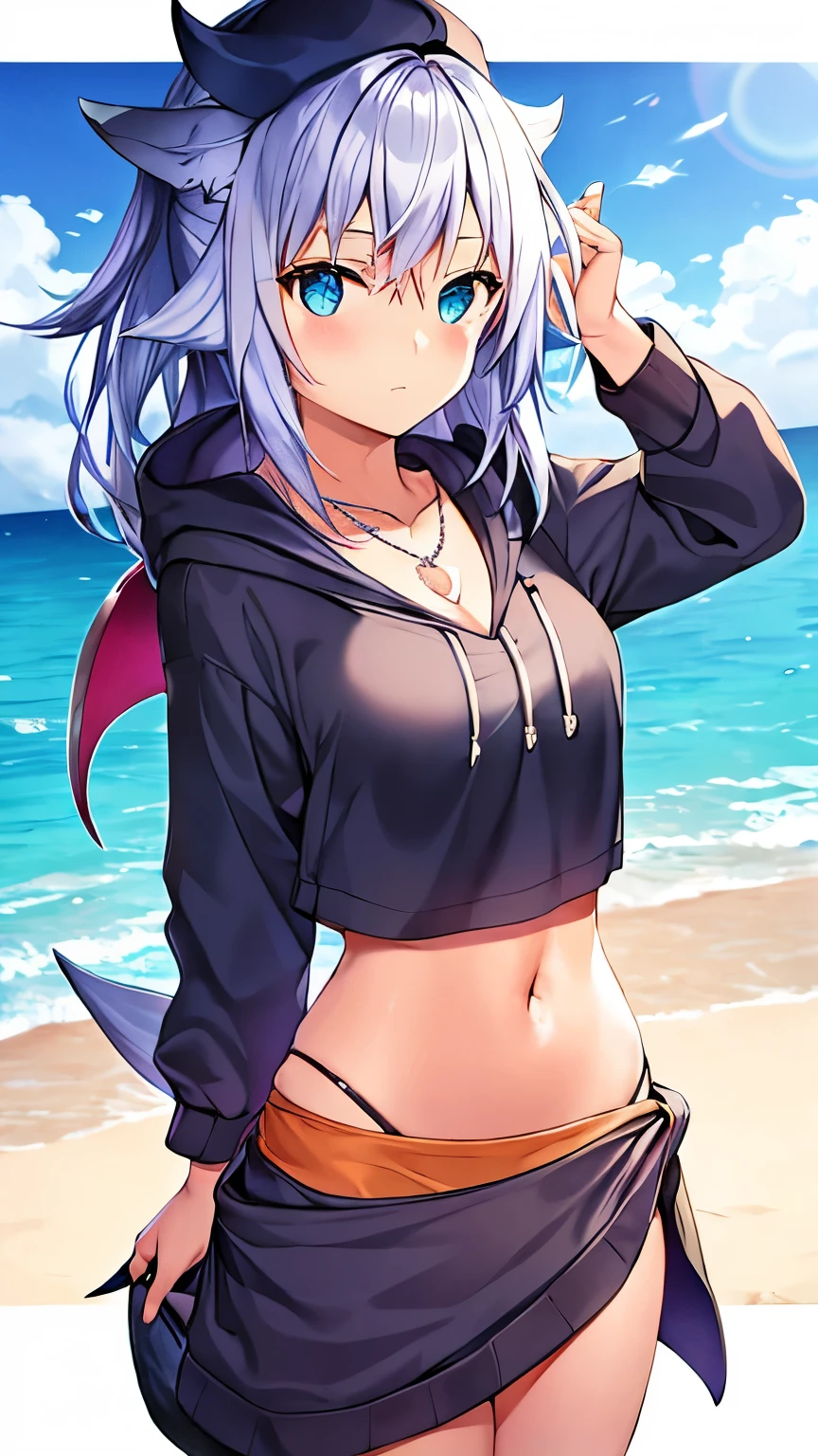 Remove necklace and hat Hoodie with a hood Ocean Tuna tail fin from waist