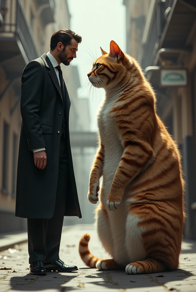 Fashionable man big broken cat