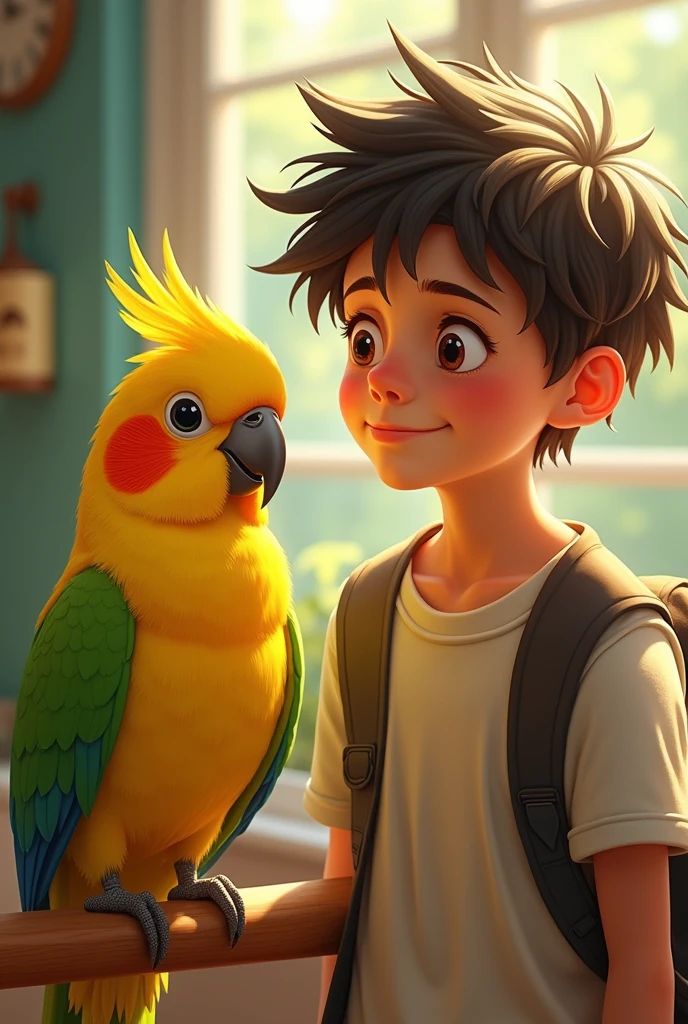 Qite lutino coctail bird with teen boy