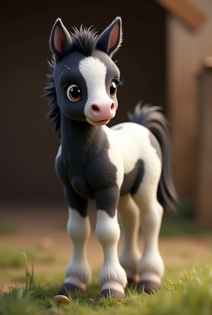 (photorealism : 1.2) cute little foal with details, black and white coat