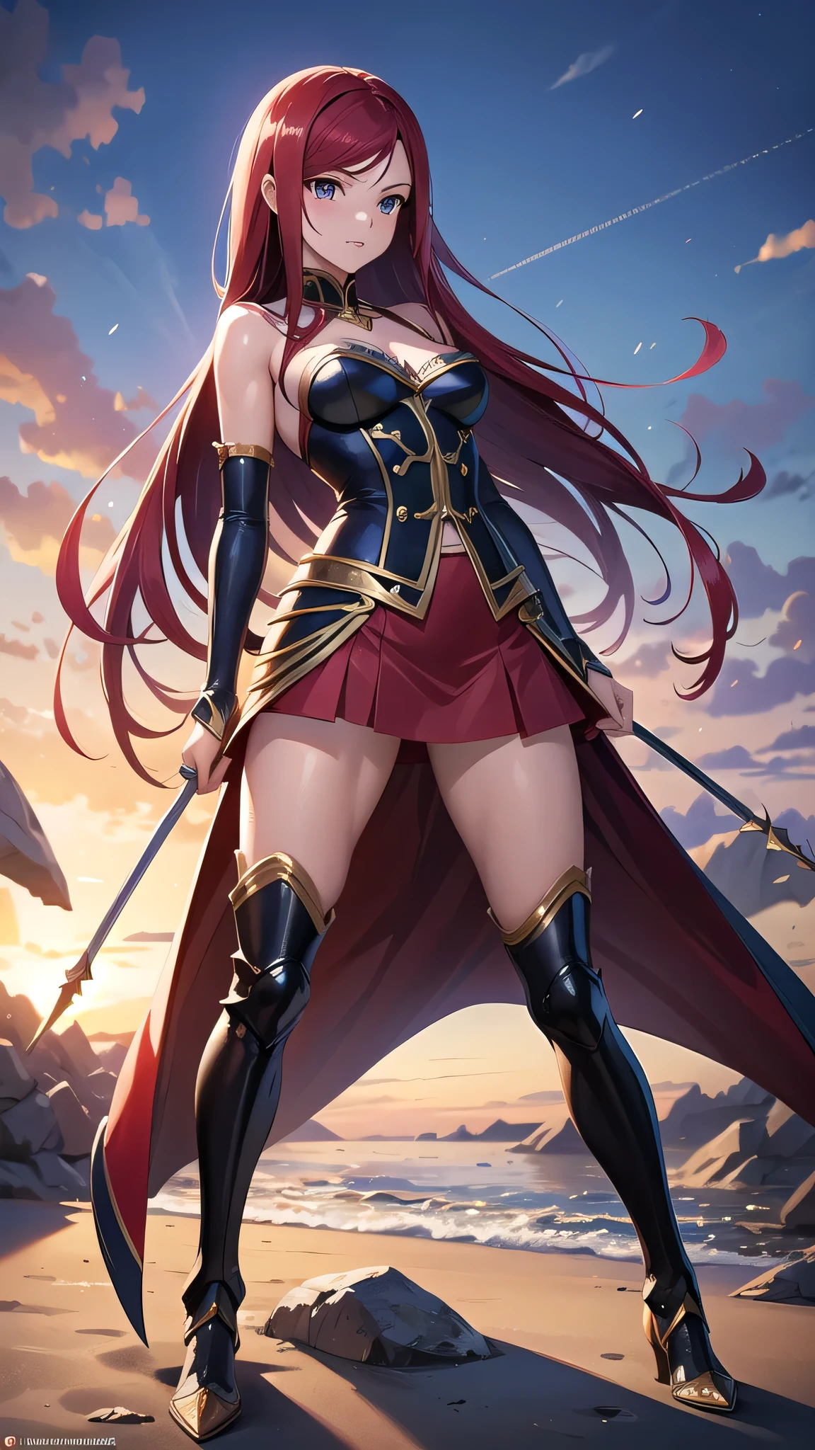 1 girl view, estado de animo : seductora profesional, face: erza escarlet, all realistic intrincate details: " style: anime Fairy tale, Character: Erza Scarlet, anime: fairy tale, full body illustration of Erza Scarlet with all the intricate realistic details, Erza identical to the anime, battle clothes, in the background the arena of magical battles, action pose, master piece, battle sexy armor according to the anime, random angle"