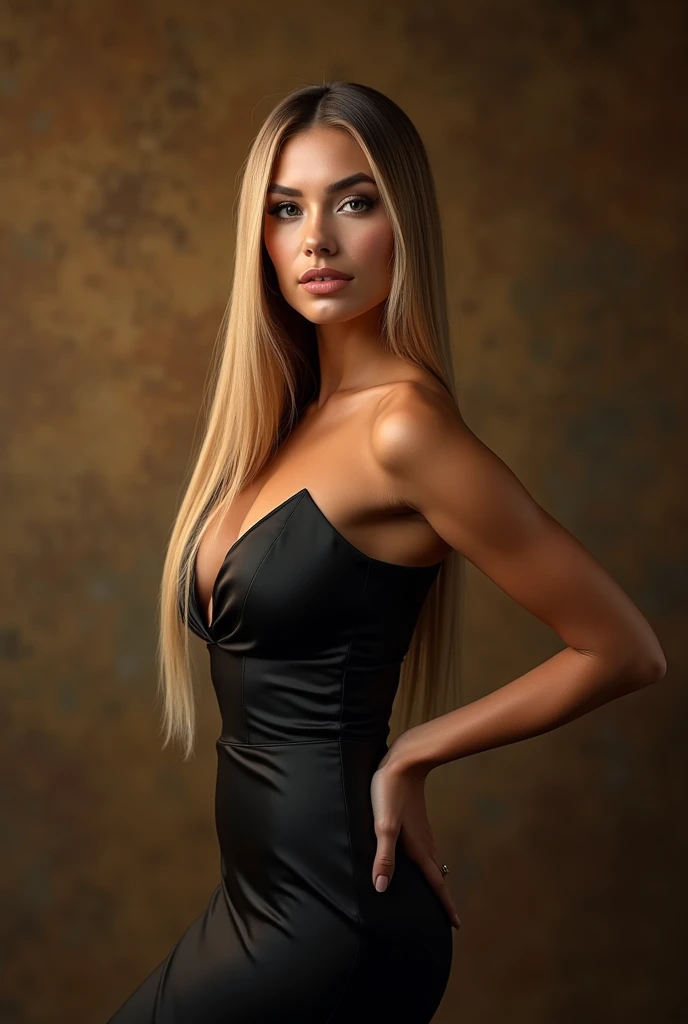 a very realistic and detailed photo of a beautiful italian woman, black skirt, perfect makeup, long sleek straight blonde hair, high quality, photorealistic, 8k, luxury, elegant, sophisticated, confident pose, studio lighting, cinematic, golden hour, warm tones, glowing skin, sculpted features, piercing eyes, full lips, sharp focus