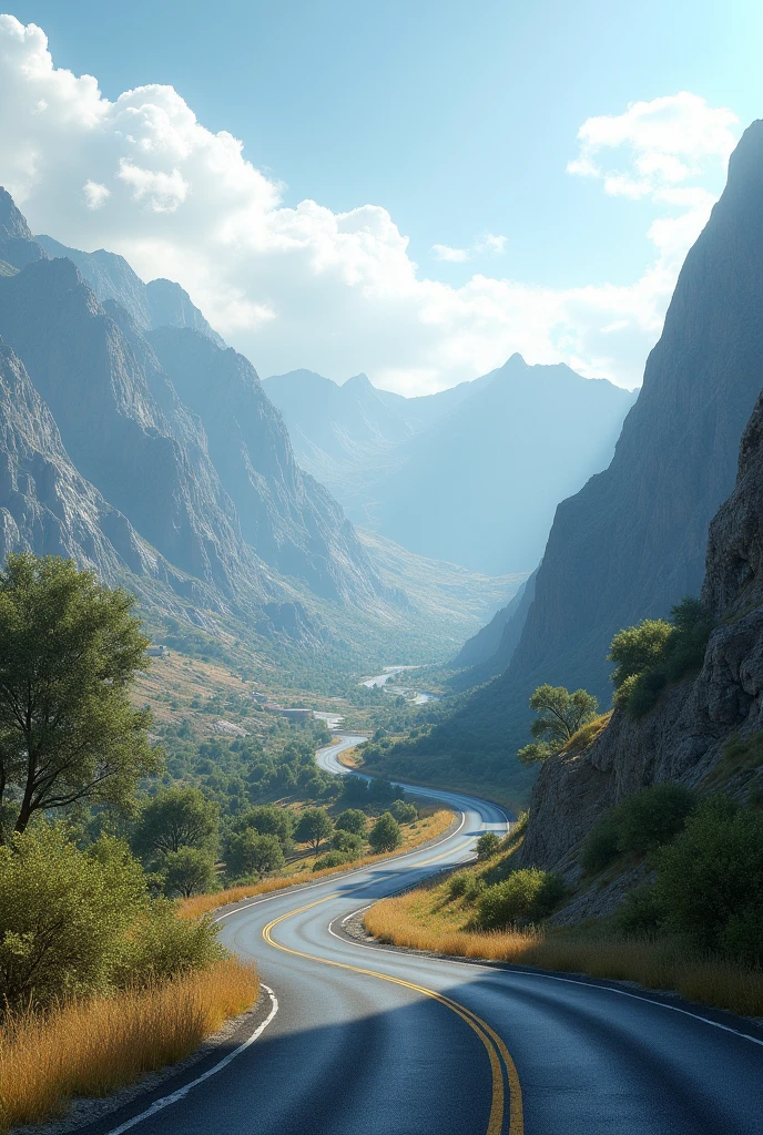 Real road
Real sky
atmosphere
Real low height mountain
Make picture realistic 