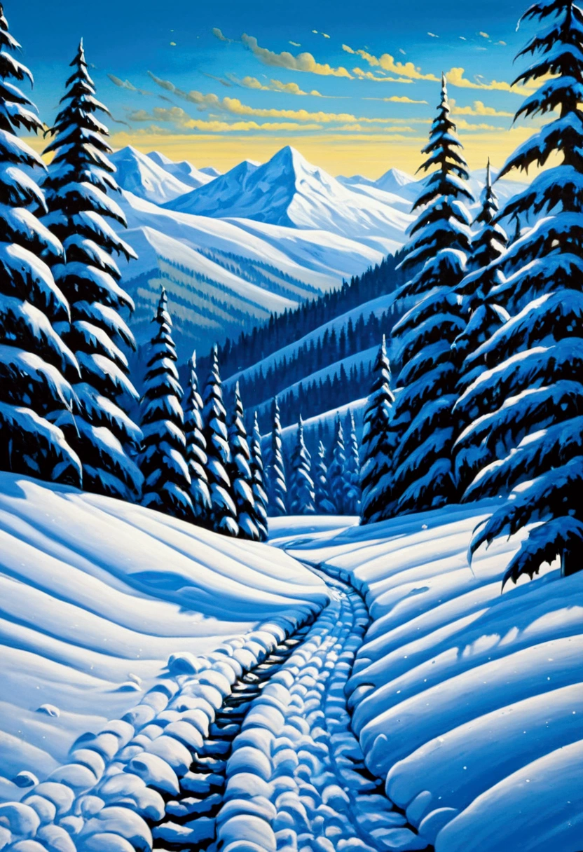 Snow Scenery, Acrylic Paint art style, fast-drying paint, versatile, vibrant colors, expressive brushwork, rich textures, dynamic compositions, bold contrasts, layered depth, tactile quality, fluid movement, lively energy, immersive atmosphere, professional-grade finish, (best quality, masterpiece, photorealistic), very aesthetic, perfect composition, intricate details, ultra-detailed, vivid colors