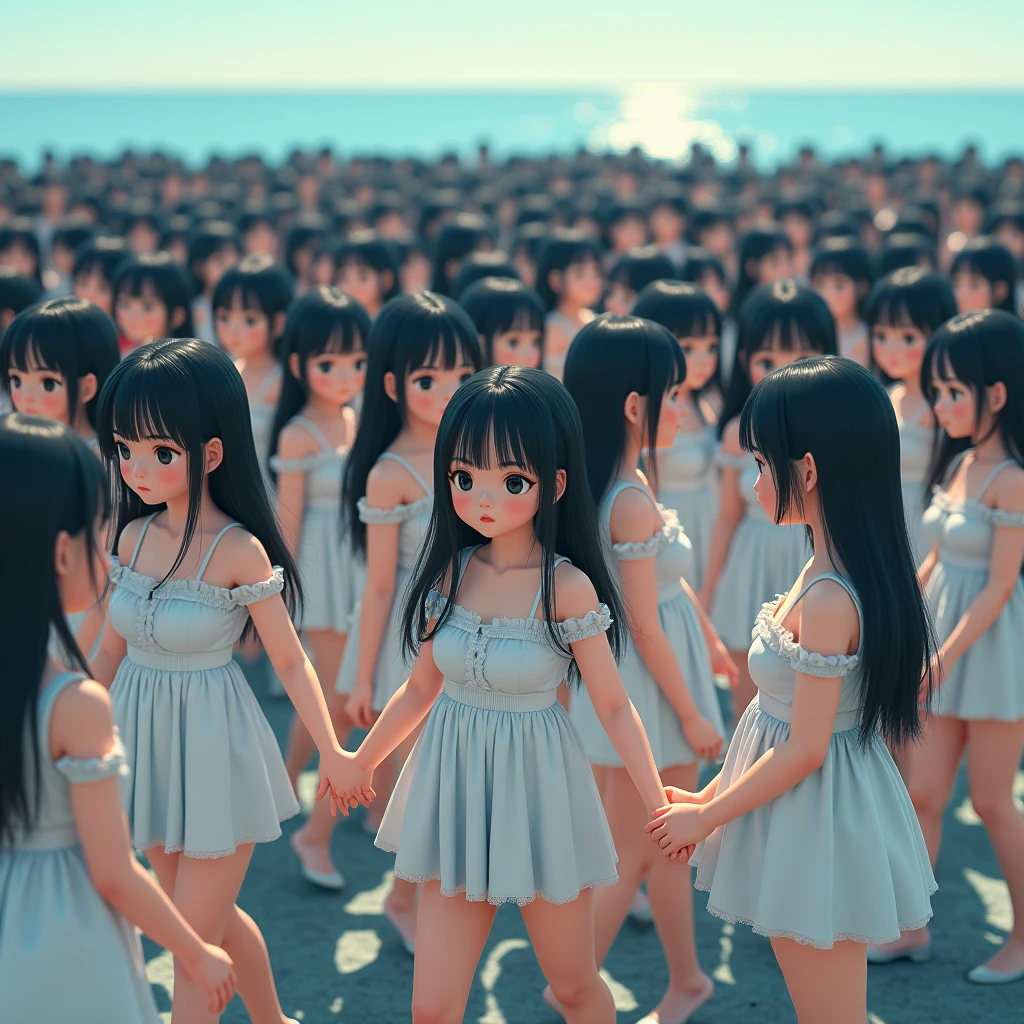 (((((Japanese Clone-girls=Myself))))), (((Super Best masterpiece Clone-girls Raw Photography Art))), (((16K, Highest quality, Ultra-high resolution, RAW Photos))), (((It's so unrealistic., With unparalleled depiction, With an unfathomable sight, An unprecedented and shocking worldview, Clone-girls: In a world of mass reproduction, Ultra-realistic))), (((Japanese Girls, Sasaki Nozomi, 28yo, Small face, Thick black hair, Medium to long hair, Dark Eyes, Mature face, Cute Smile, Smiling face, A gentle gaze, (((Very happy laughter)))))), (((Very beautiful detailed girls, Accurate body structure, Accurate body movements, Very detailed body, (((Super big breasts, Large bulge of ample breasts)))))), (((Pink swimsuit, Cleavage Emphasis, Emphasise the fullness of your breasts))), ((((((((Very detailed, Myself cloning, Depiction of splitting oneself, 1Myself girl→1,000,000,000,000,000,000,000,000,000,000Myself cloning girls)))))))), (((((((Myself clone-girlsから, Myself keeps multiplying, (Very detailed and intricate, To the exact, Flawless, (((In the same female body,With the same face, With the same hairstyle, In the same clothes, At the same height, 同じSuper big breastsである))), In a detailed depiction), 1,000,000,000,000,000,000,000,000,000,000 people))))))), (((((Myself girls only))))), (((((1,000,000,000,000,000,000,000,000,000,000Myself girls))))), (((((Very detailed depiction, Multiple or more Myselves, Physical contact, Pleasant conversation, Holding hands, Hug, walk, Turn around, Shift your gaze))))), (((Very detailed, Extremely crowded, Body-to-body contact with no gaps))), (Bright and soft light), (((((Clear and accurate perspective depiction, super wide view, Ultra-wide field of view, Focus on the average value of the image))))), (とてもIn a detailed depiction, It's all a crowd of myself, Having fun at the water's edge, Soaking wet), Under the crotch, (Depicted as a giant, Looking up at Myself approaching from the water line)