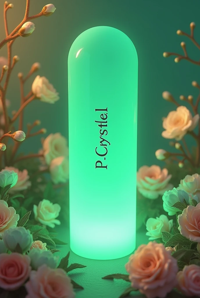 K pop light stick light green color with the name p- crystal with flowers