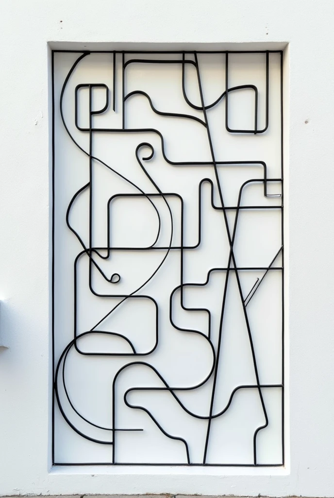 Create an exteriror wall of house paint in black lines about 5 inches like a maze, excruded and with white background 