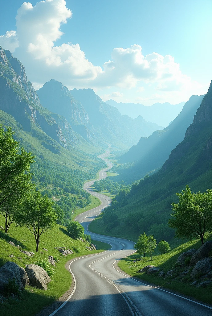 Real road
Real sky
atmosphere
Real low height mountain
Make picture realistic
Tree more better
Make more green feature