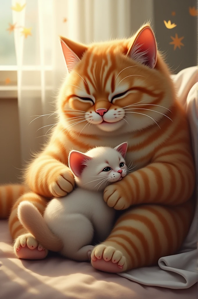 fat cat craing in room with her baby