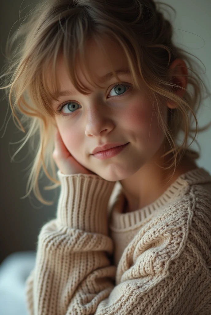 cute 12 year old girl, cum on face, slim figure, Naked, photo taken from above, detailed face, pretty eyes, long eyelashes, cute expression, cozy living room, photorealistic, 4k, high quality,