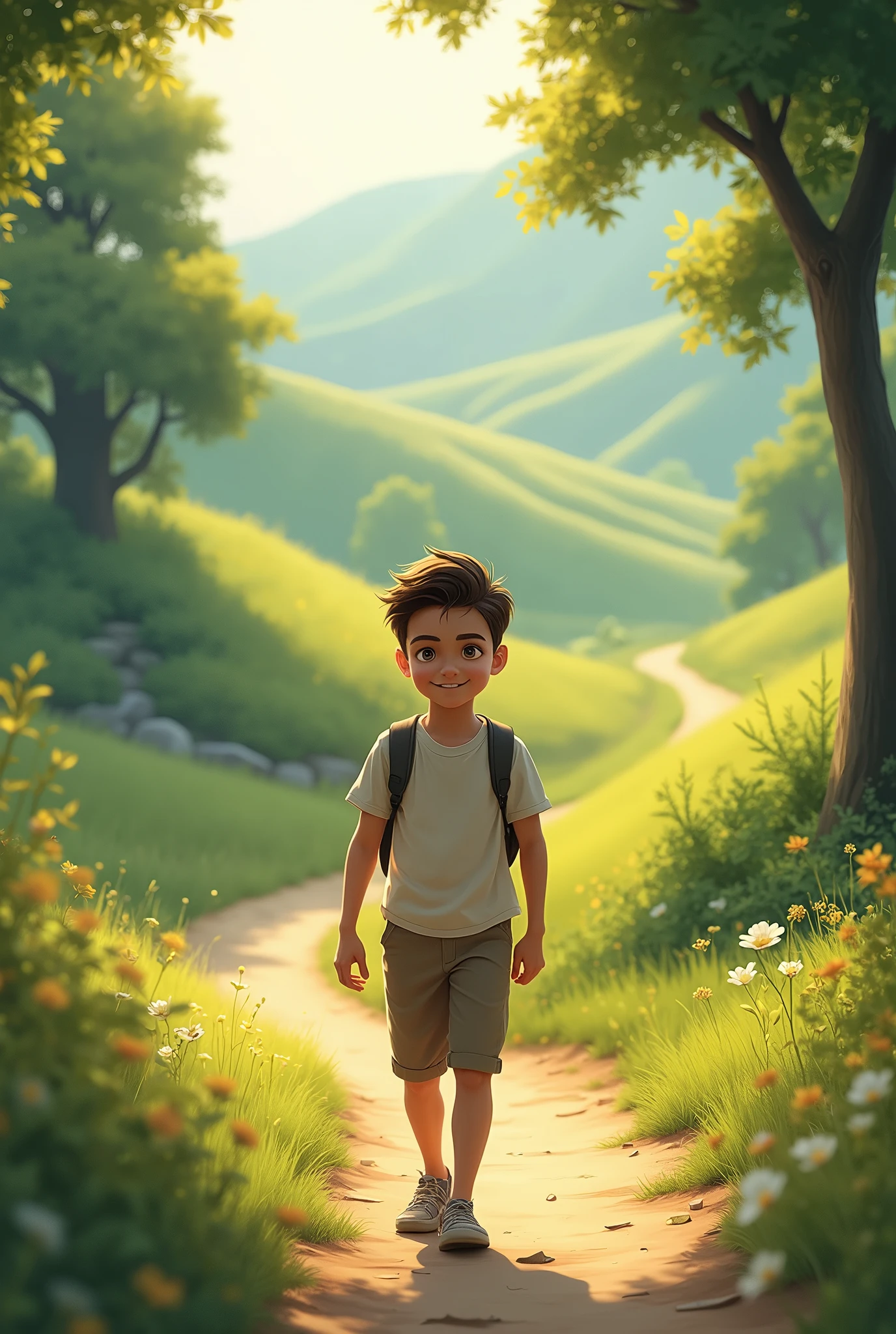 A young handsome boy is walking