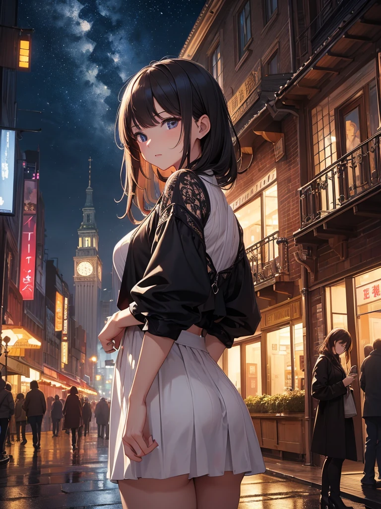 ((masterpiece)), ((high resolution)), ((best quality)), (ultra-detailed), ((extremely detailed)),A city in the near future、Inside the Buildings、night、Stand、She has a fleeting expression.、
