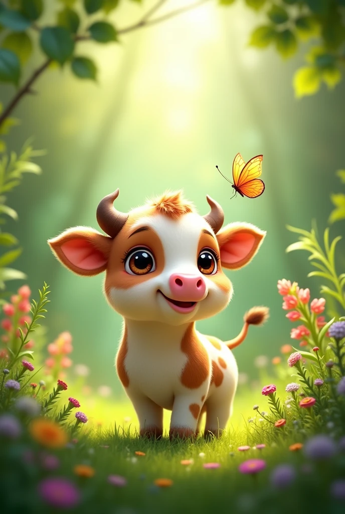 Make real image of little cow with green background like gross