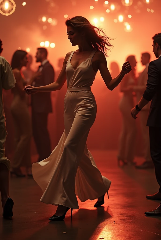 Lady dance in a party without a single dress