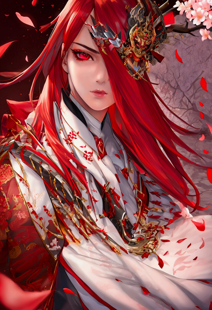 a red origami paper samurai,beautiful detailed eyes,beautiful detailed lips,extremely detailed eyes and face,longeyelashes,highly detailed,intricate,complex,elegant,graceful,dynamic pose,katana sword,traditional japanese armor,samurai helmet,cherry blossom petals,cinematic lighting,dramatic shadows,glowing red paper,ultra-detailed,8k,highres,masterpiece:1.2,realistic,photorealistic:1.37,concept art