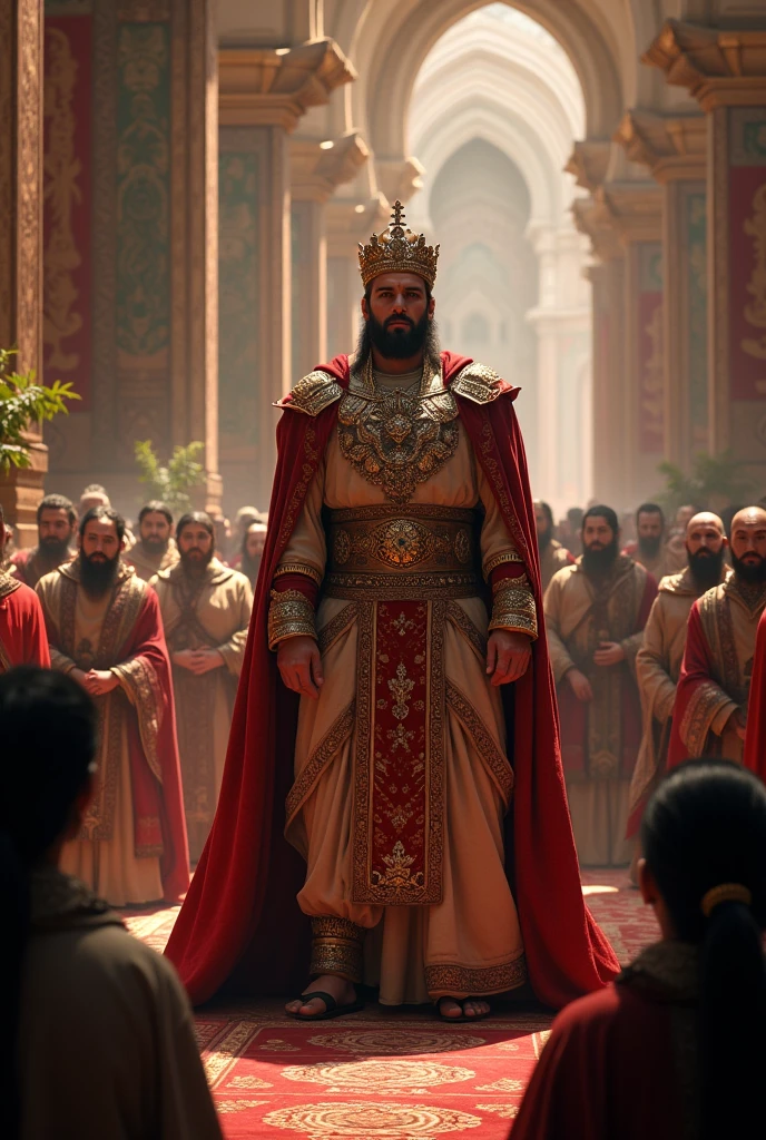 Proud man being recognized as King before the people of Middle Persia