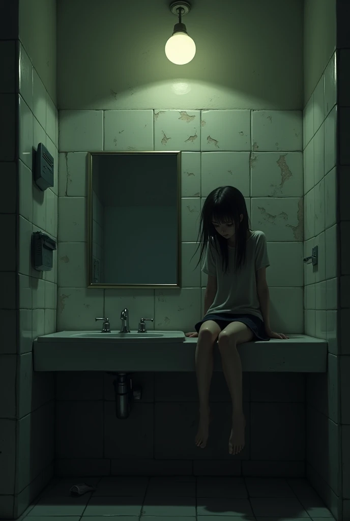 A girl who is alone in the washroom make a picture like this 
