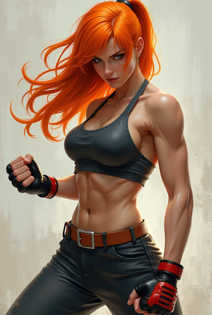 orange hair six pack female unarmed fighter with a