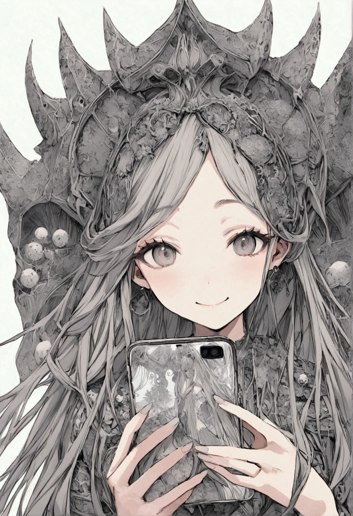 Background of the Stock Investment Chart Japanese 20th Generation woman Have a smartphone Long hair smiling