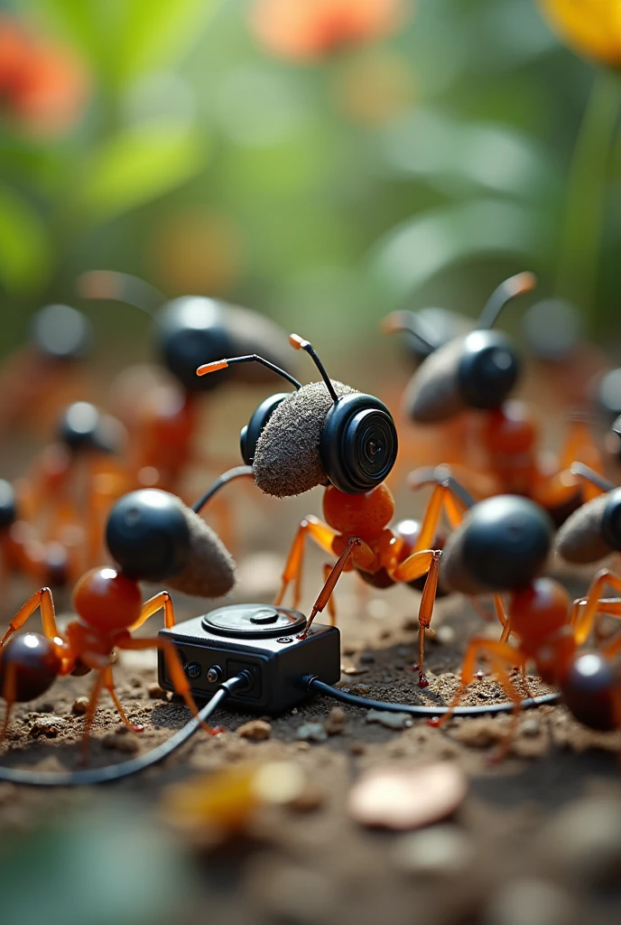 Ants use headphones and karaoke microphones in