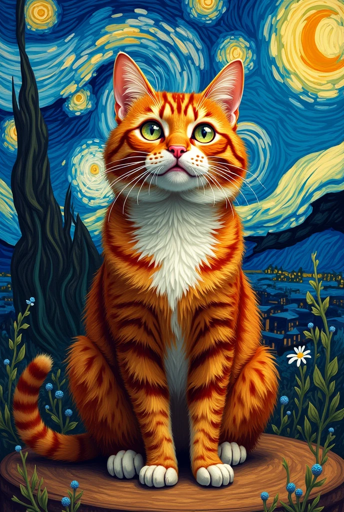 Cat british,style of van gogh